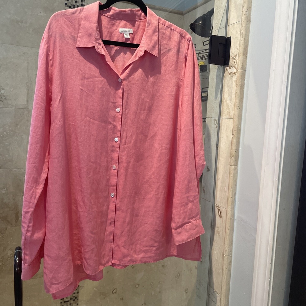 J Jill Love Linen Essential Shirt Pink Coral Button Down Blouse Sz XL